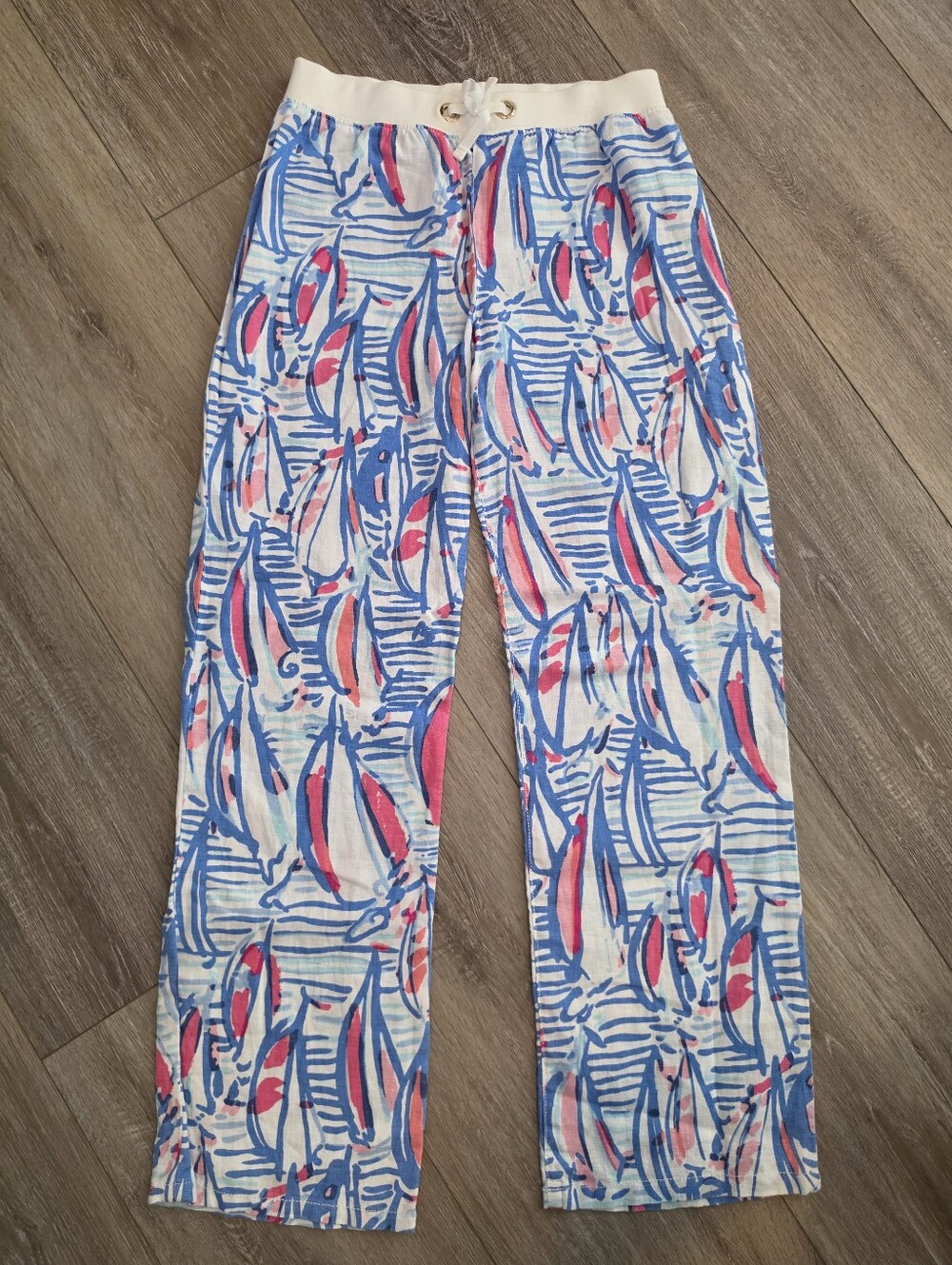 Lilly Pulitzer Blue, Pink & Cream Sailboat Print Beach Pants